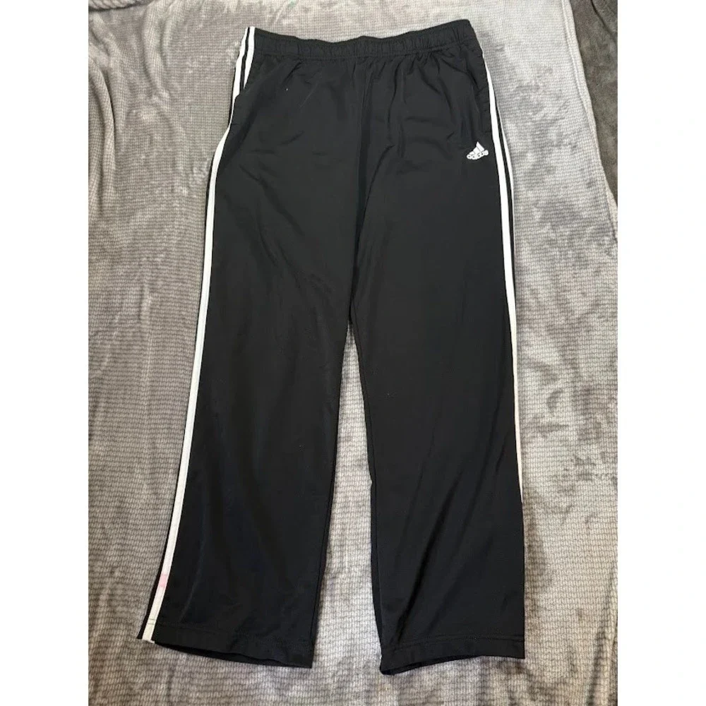 Adidas Mens 2XL Black 3 Stripe Track Pants Athletic Activewear RN 88387 36X30